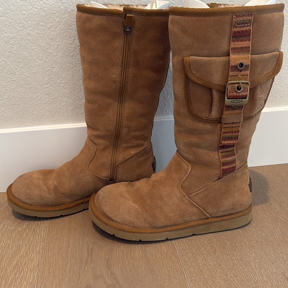 UGG boots. chestnut has side pockets and cute adjustable belt. Size 8.